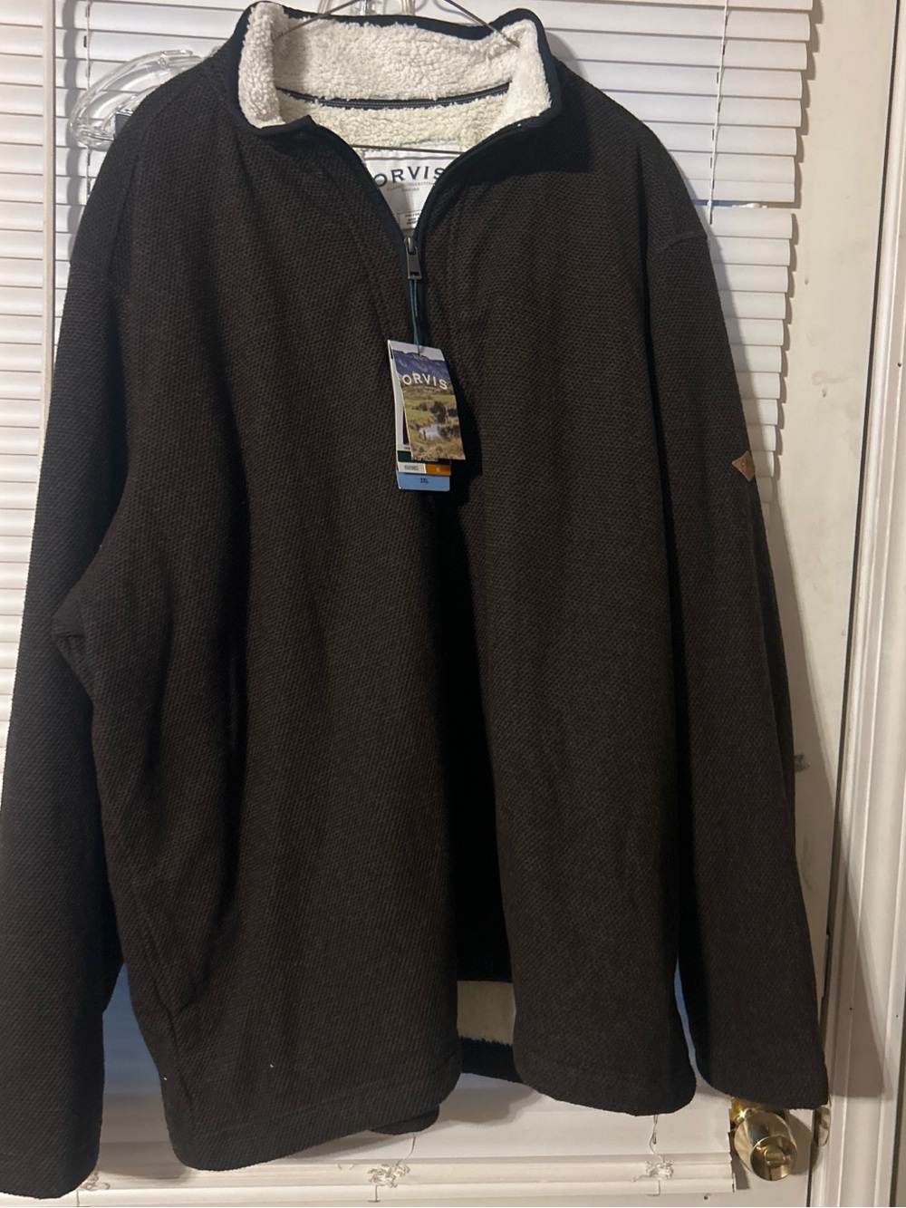 Orvis Men's Dark Brown Sherpa-Lined Zip Sweater